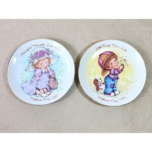 Avon Small Plate Porcelain 5" Mother's Day 1981 1982 Little Things Japan x2 Vtg